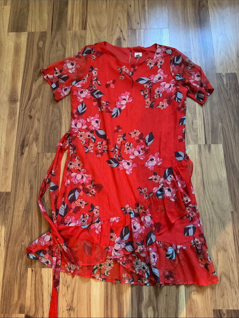 a new day Red Floral Ruffle Dress